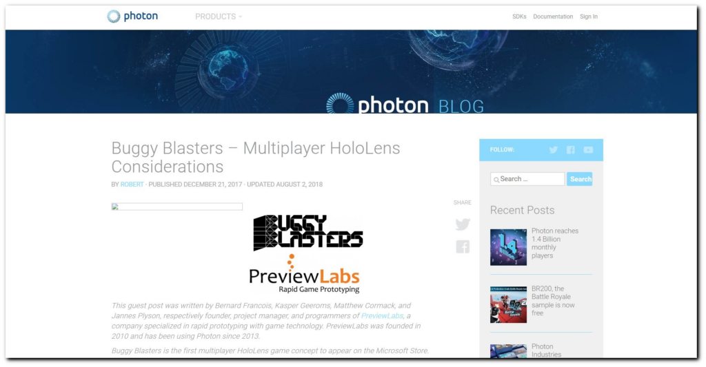 Screenshot of the Photon Blog.