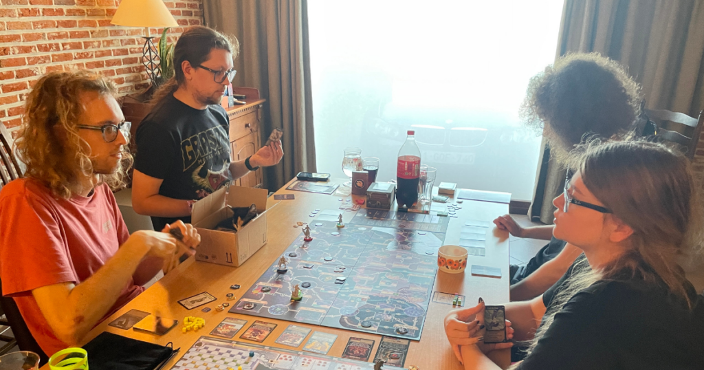 Joren playing boardgames with his friends